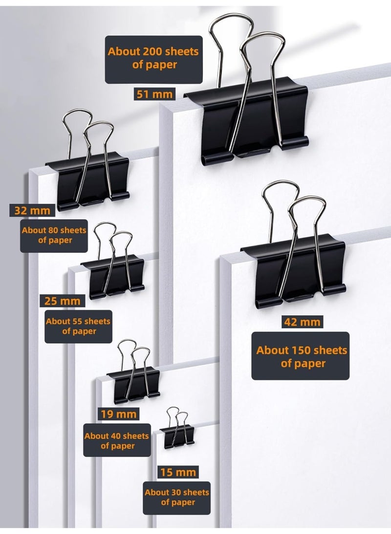 Bukela 110 PCS Binder Clips, Assorted Sizes, (51mm,42mm,32mm,25mm,19mm,15mm), Binder Clips Paper Clamps for Office, Home, School, Document Organizing - Image 4